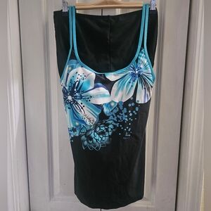 Floral Black and Blue Swimsuit Size XL
